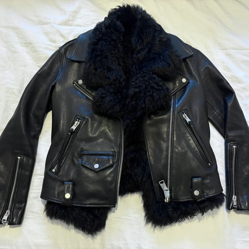 All Saints 3-in-1 Black Leather Moto Jacket with removable shearling lining - Picture 1 of 9
